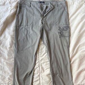 Lee Gray Cargo Pants with Floral Embroidery